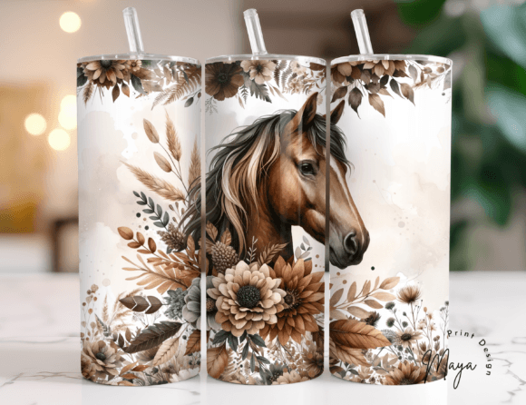 Floral Horse Boho 20oz Tumbler Wrap – Customizable Design for Stylish Tumblers