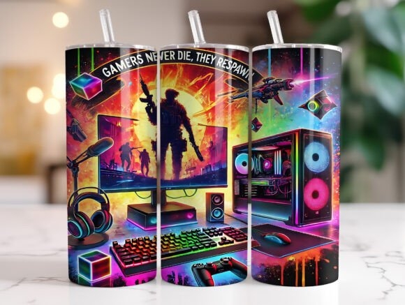 Gamer 20oz Tumbler Wrap Sublimation PNG – Custom Design for Gaming Enthusiasts