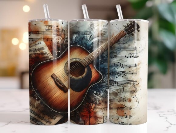 Musical Guitar 20oz Tumbler Wrap PNG – Custom Design for Music Lovers