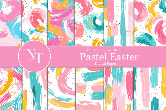 Pastel Easter Brush Stroke Digital Paper – Soft, Colorful Designs for Crafting