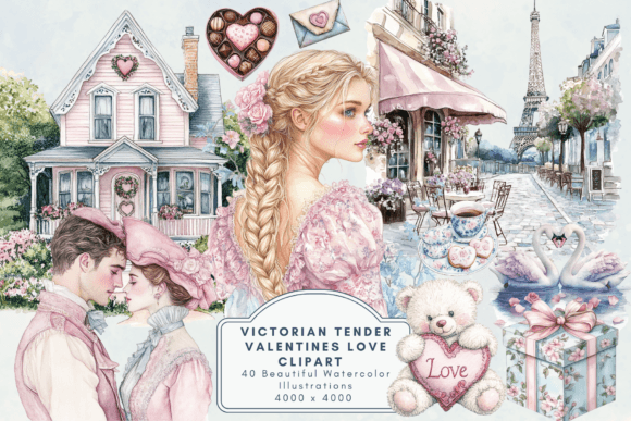 Victorian Tender Valentines Clipart – Romantic Vintage Designs for Valentine's Day