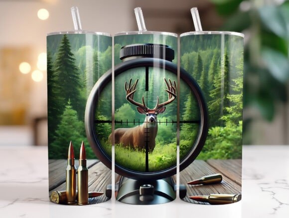 20oz Deer Hunting Tumbler Wrap PNG – Custom Design Template