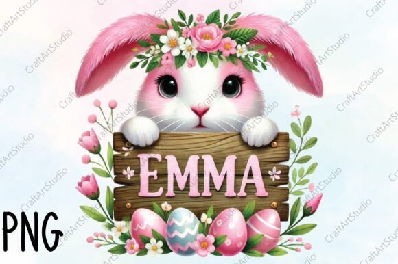 aster Bunny Name Frame Png Sublimation