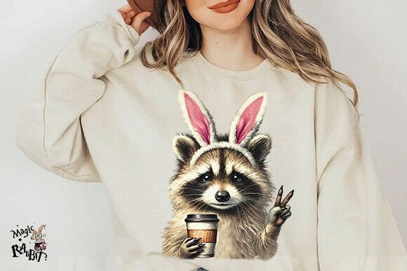 Funny Raccoon Iced Coffee ,Easter Bunny