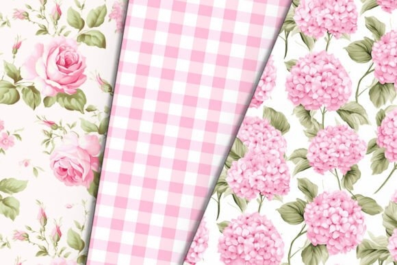 Pink Rose & Pink Hydrangea Digital Paper